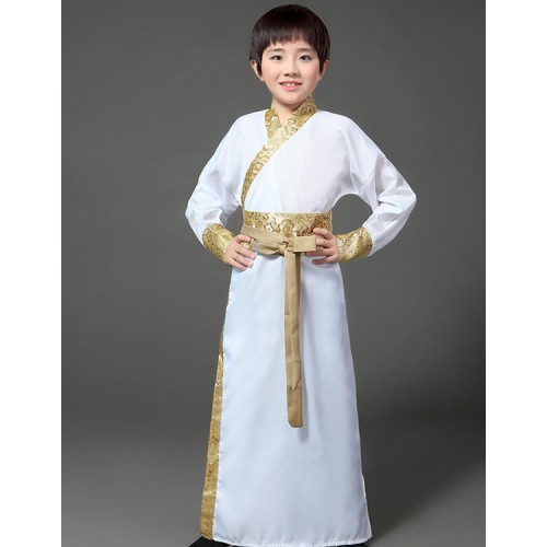 Chinese Folk dance costumes for boy kids red black traditional hanfu drama anime performance cosplay robes costumes